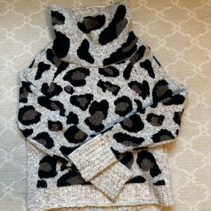 Aqua Black and Gray Leopard Cowl Neck Sweater